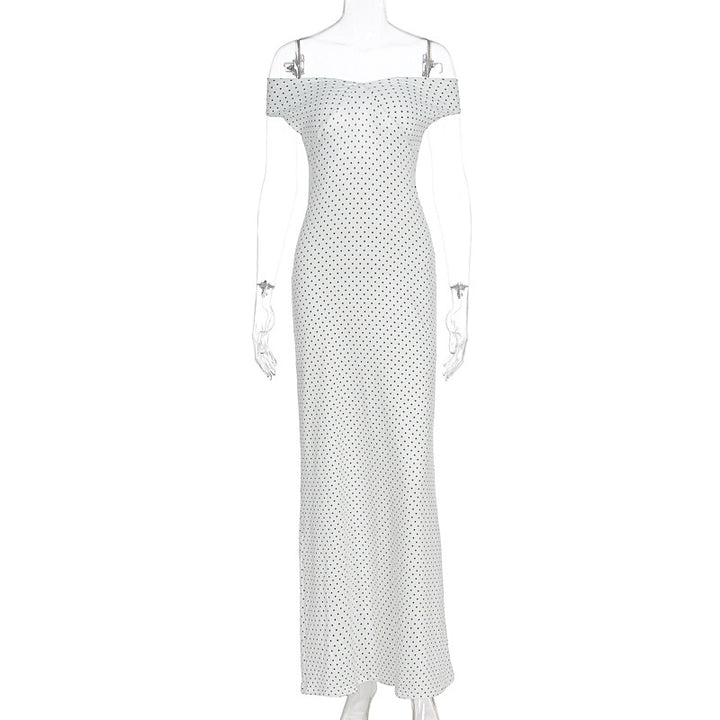 Damen Elegantes Maxikleid mit schulterfreiem Design und punktuellem Muster Drune