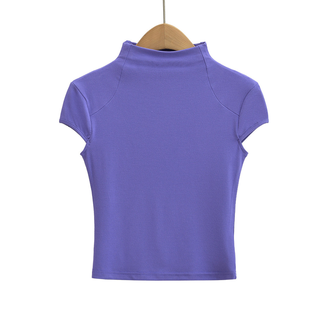 Damen hochwertiges Kurzarm-T-Shirt mit Stehkragen und figurbetontem Schnitt Drune