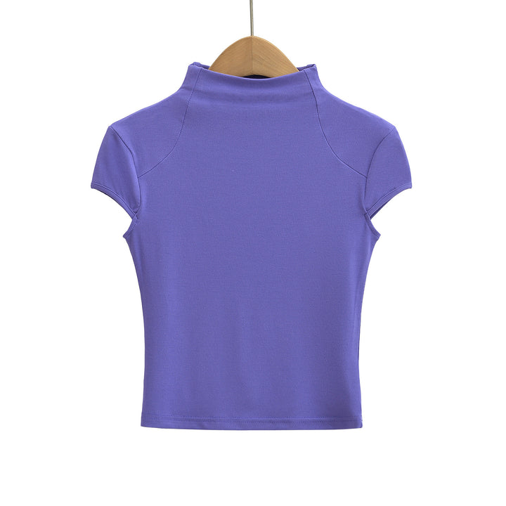 Damen hochwertiges Kurzarm-T-Shirt mit Stehkragen und figurbetontem Schnitt Drune