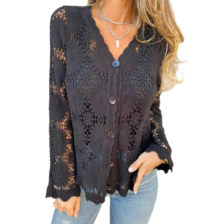 Damen Häkel-Cardigan mit floralem Design und Knopfverschluss Drune