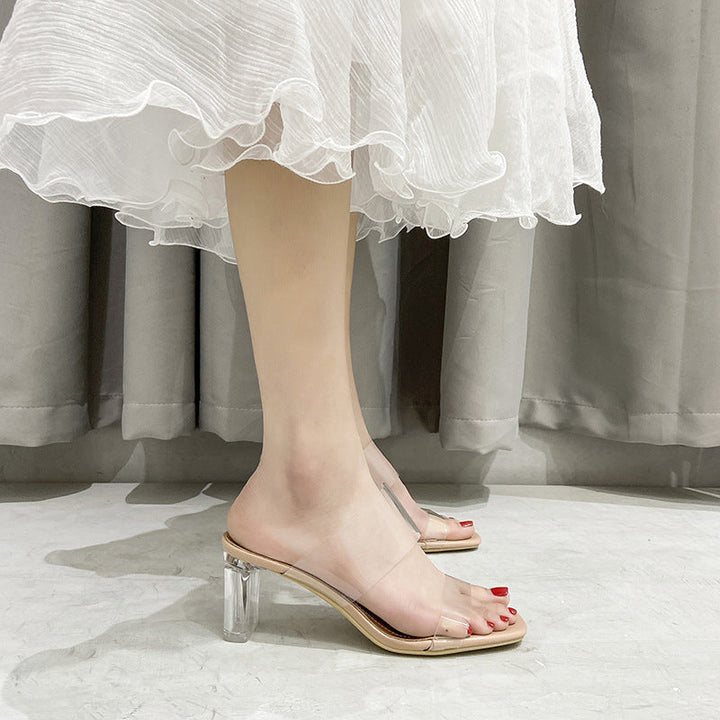 Damen elegante transparente Blockabsatz-Sandalen Drune