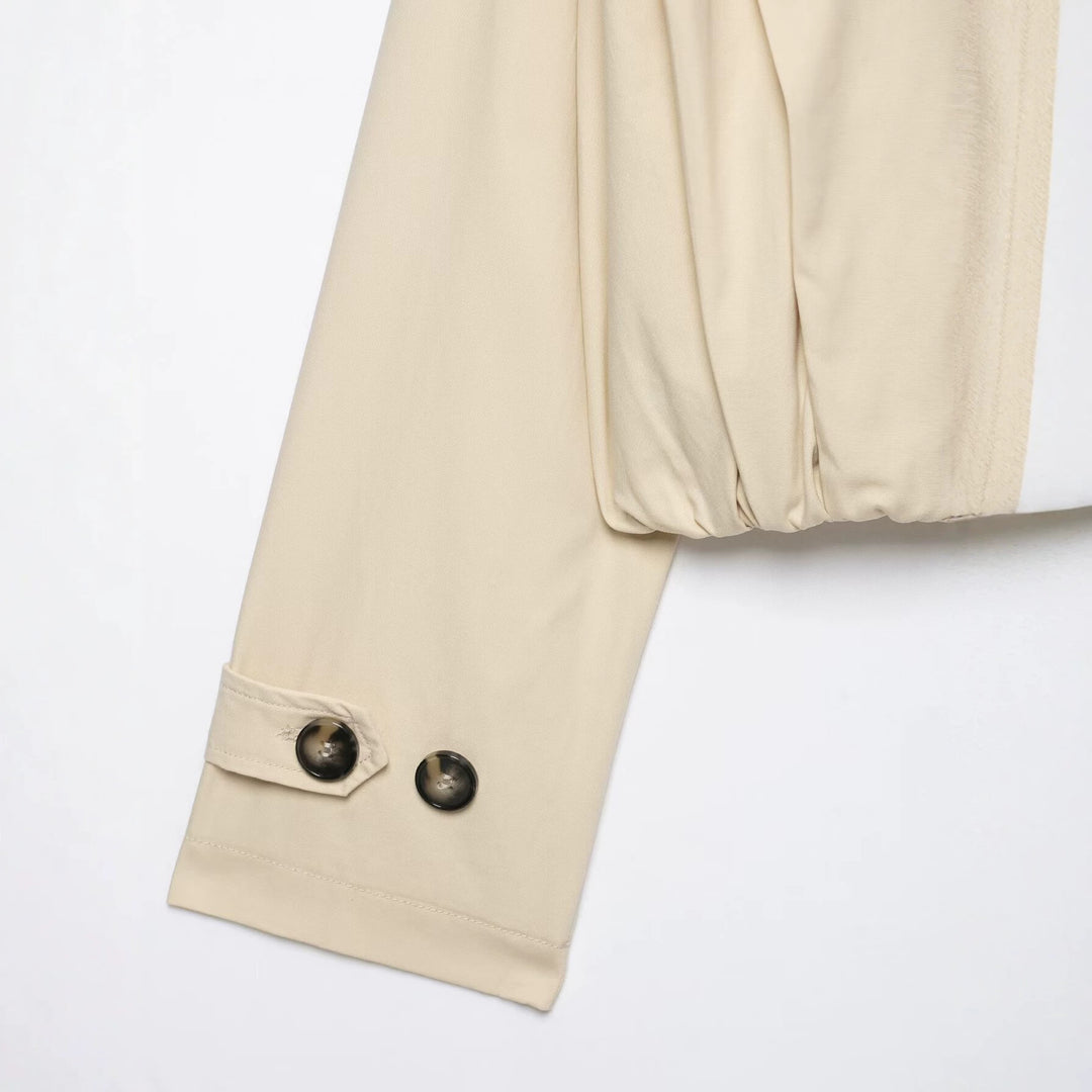 Damen Kurzer Doppelreihiger Trenchblouson mit Stehkragen, Epauletten und elastischem Saum Drune