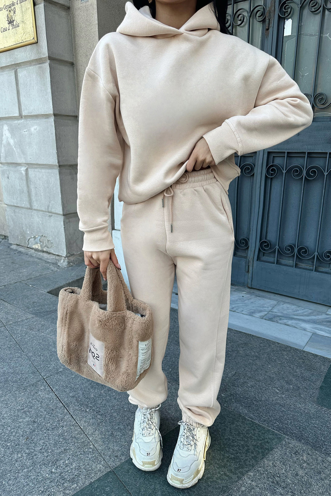 Damen lässiger Hoodie- und Jogginganzug mit elastischem Bund und Oversized-Schnitt Drune
