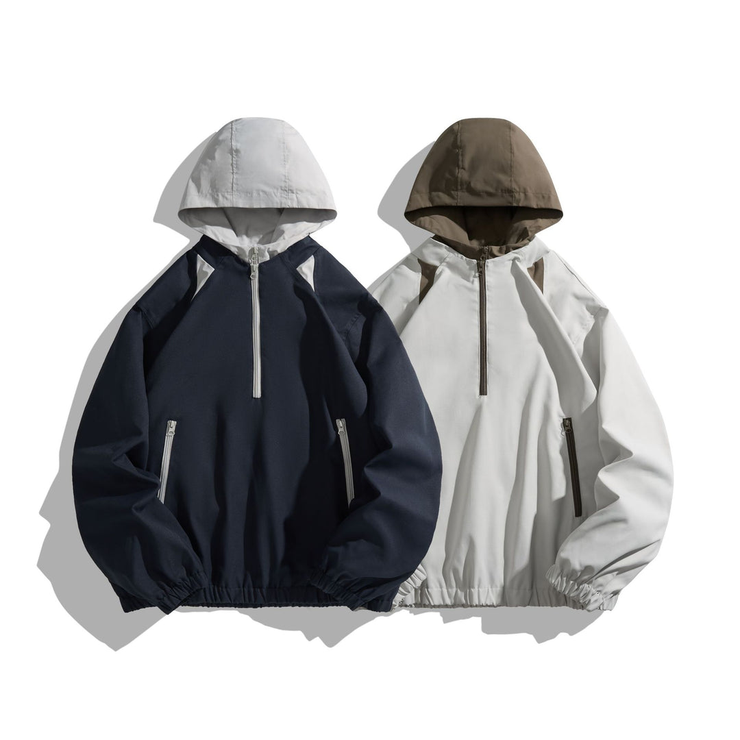 Unisex Leichter Anorak mit Kontrastkapuze und halbem Reißverschluss Drune
