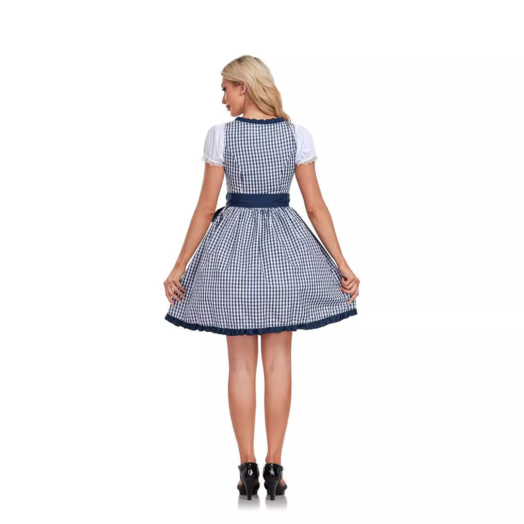Damen nan kurzes Dirndl Trachtenkleid mit Schnürung Puffärmeln und Schürze Drune