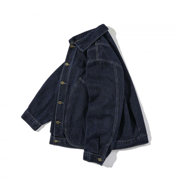 Unisex Kastenförmige Denim-Workerjacke mit übergroßen aufgesetzten Rundtaschen Drune