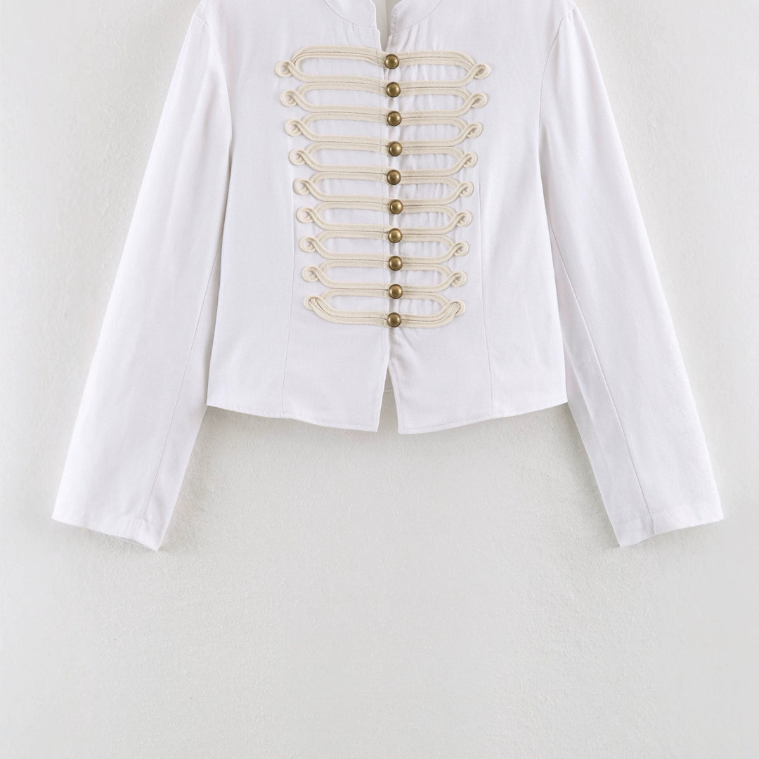 Damen Kurze Husarenjacke mit dekorischen Schlaufen und Stehkragen Drune