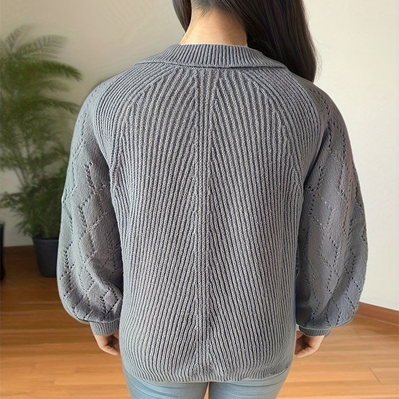 Damen Strickpullover mit eleganter Stickerei und auffälligem V-Ausschnitt Drune