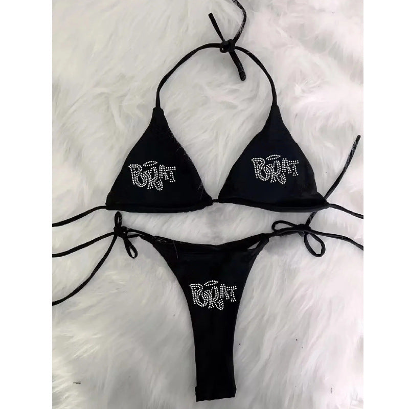 Damen Bikini-Set mit glitzerndem Druck und verstellbaren Trägern Drune