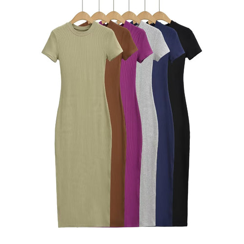 Damen figurbetontes Midikleid mit elegantem Rippenmuster und schwingendem Saum Drune