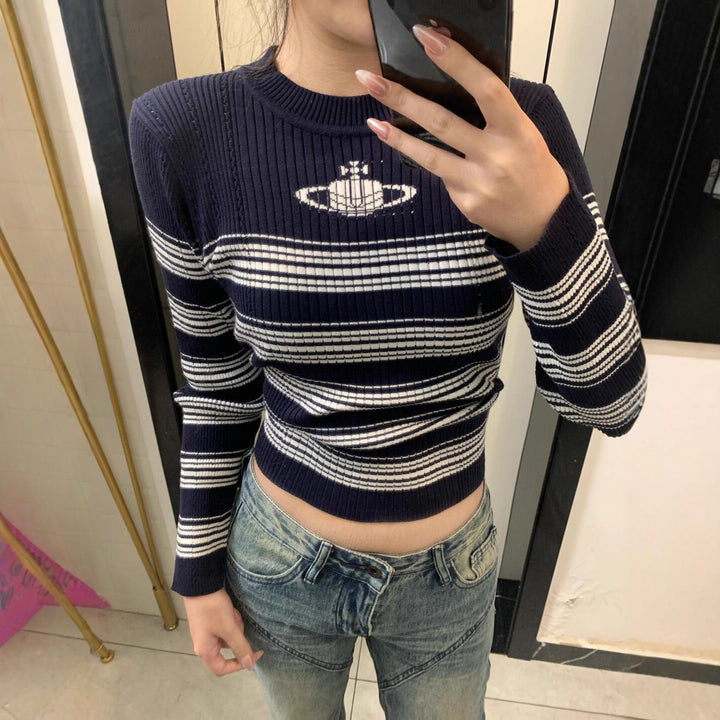 Damen Modischer Rippstrickpullover mit Streifen Drune