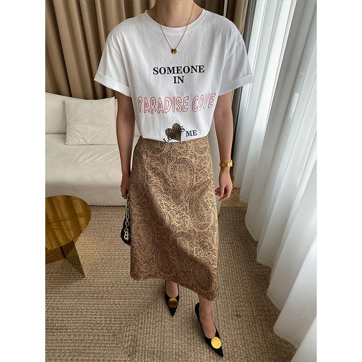 Damen lässiges T-Shirt mit kreativem Schriftzug und bequemer Passform Drune