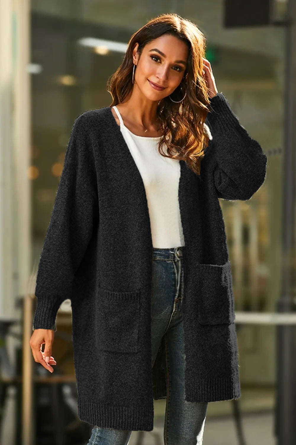 Damen Langer Strickcardigan mit weicher Textur und praktischen Taschen Drune