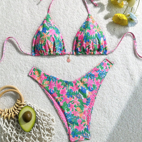 Damen Triangel-Bikini mit floralem Design Drune