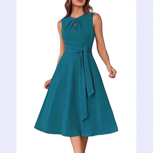 Damen Midi-Kleid mit schickem Bindegürtel und elegantem Schnitt Drune