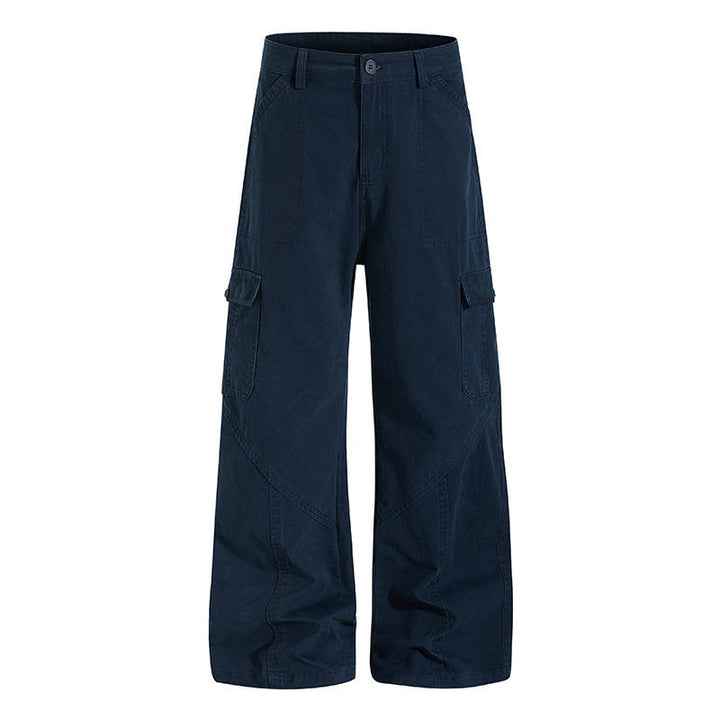 Damen Weite Cargo-Hose aus Baumwoll-Mix mit hohem Bund und Multifunktionstaschen Drune