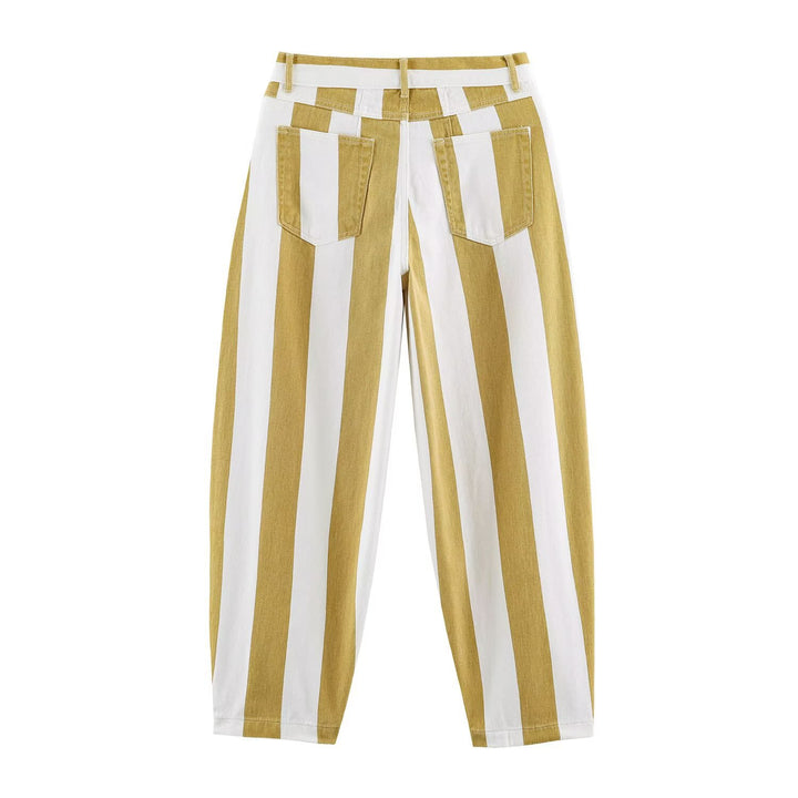 Damen Taillenhohe Culotte-Hose mit breiten Streifen und weitem Bein Drune