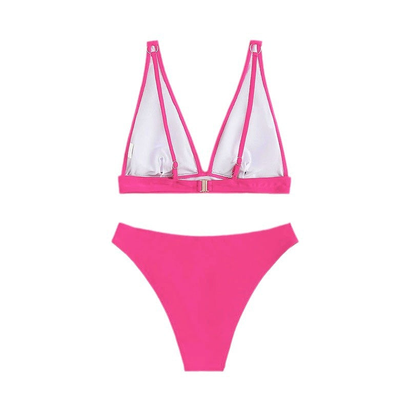 Damen Hochgeschnittener Bikini mit V-Ausschnitt und breiten Trägern Drune