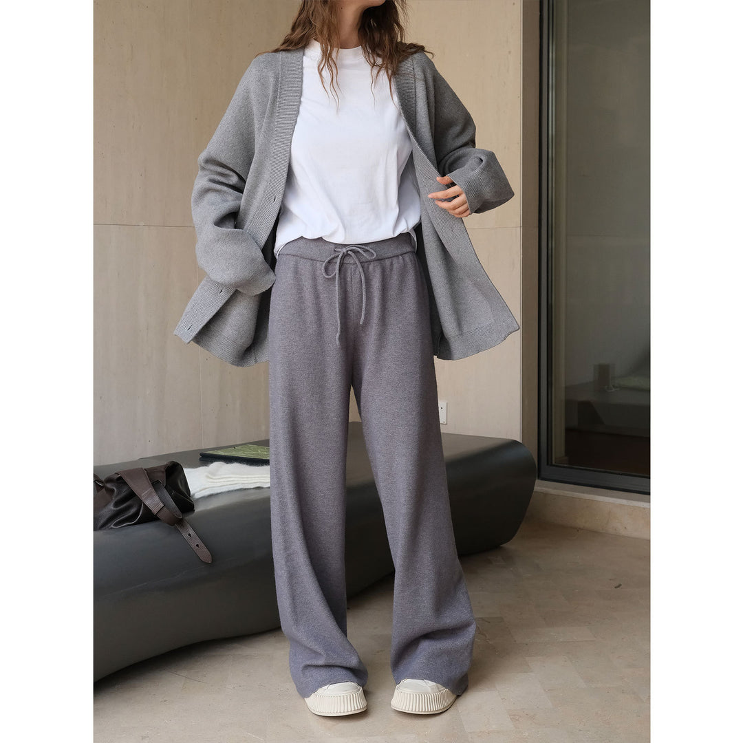 Damen bequeme Palazzo-Hose mit elastischem Bund und hohem Taillenbund Drune