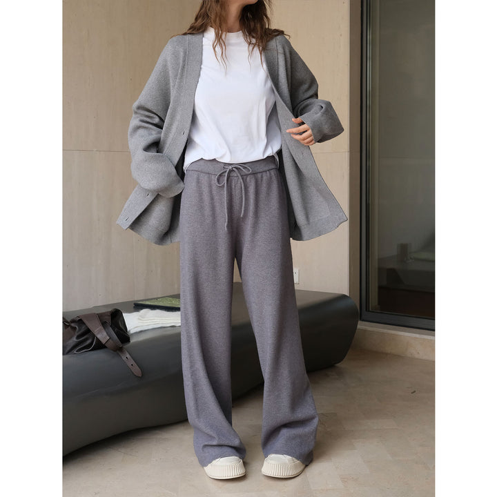 Damen bequeme Palazzo-Hose mit elastischem Bund und hohem Taillenbund Drune