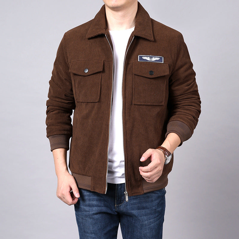 Herren Cord‑Workerjacke im Hemdjacken‑Look mit Brustpattentaschen und Reißverschluss Drune