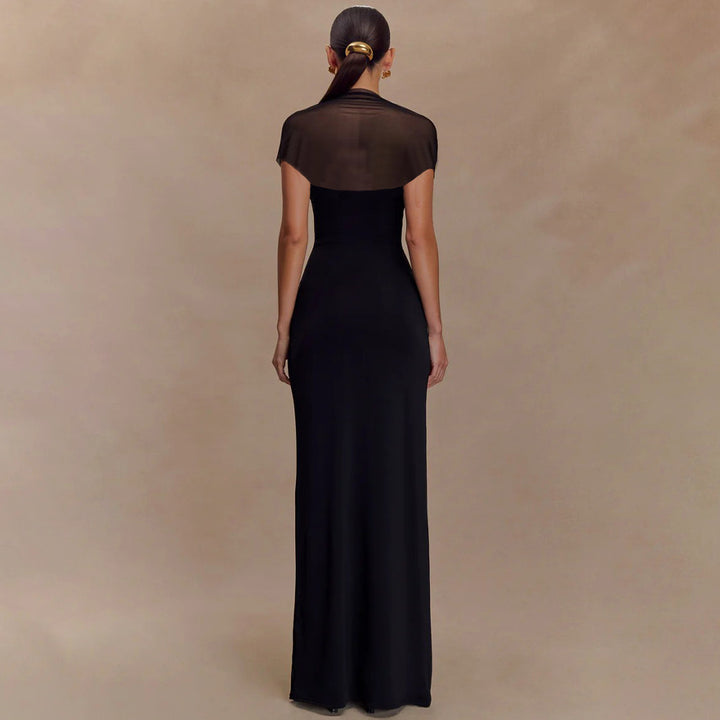 Damen elegantes Maxikleid mit schulterfreier Raffungen Drune