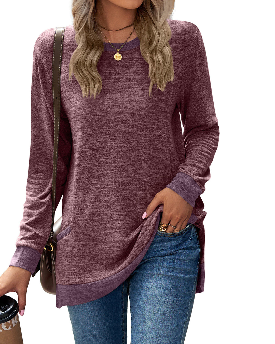 Damen Langarmshirt mit Kontrastdetails und Seitentaschen Drune