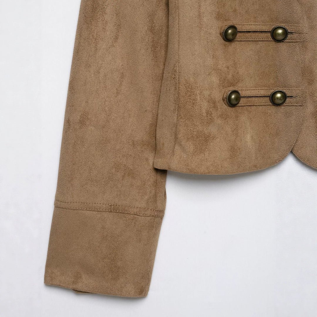 Damen Kavallerie-Bolero in Velourslederoptik mit dekorischer Knopfreihe Drune