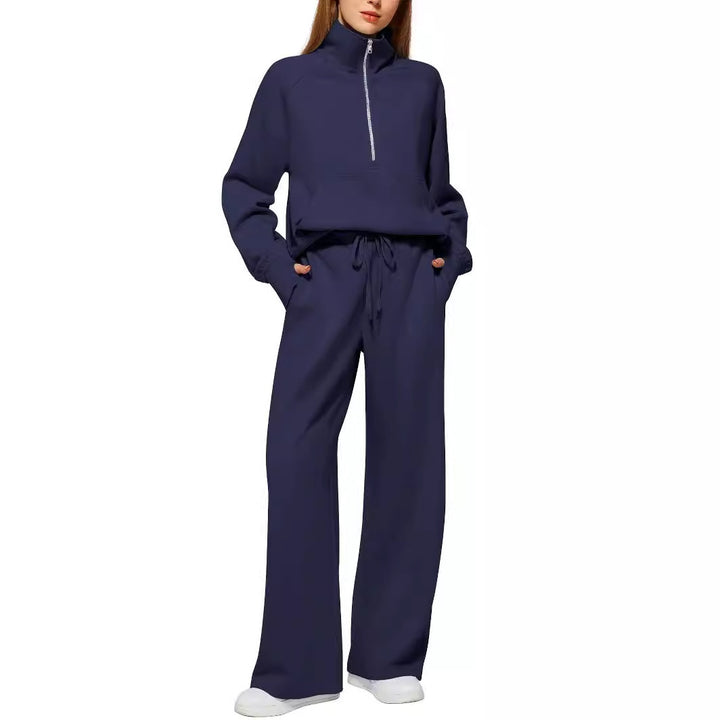 Damen Sportliches Loungewear-Set mit hohem Kragen und weiten Beinen Drune
