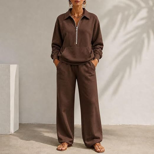 Damen Lässiges Sweat-Set mit Halbzip-Pullover und weiter Jogginghose Drune
