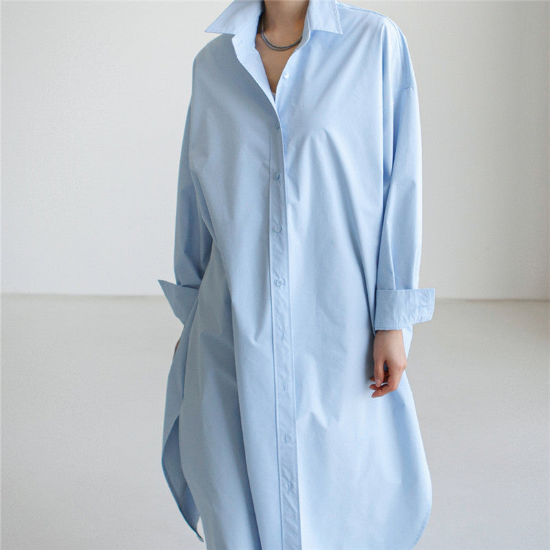 Damen Maxilanges Popeline-Hemdkleid mit kastiger Oversize-Silhouette und abgerundetem Saum Drune