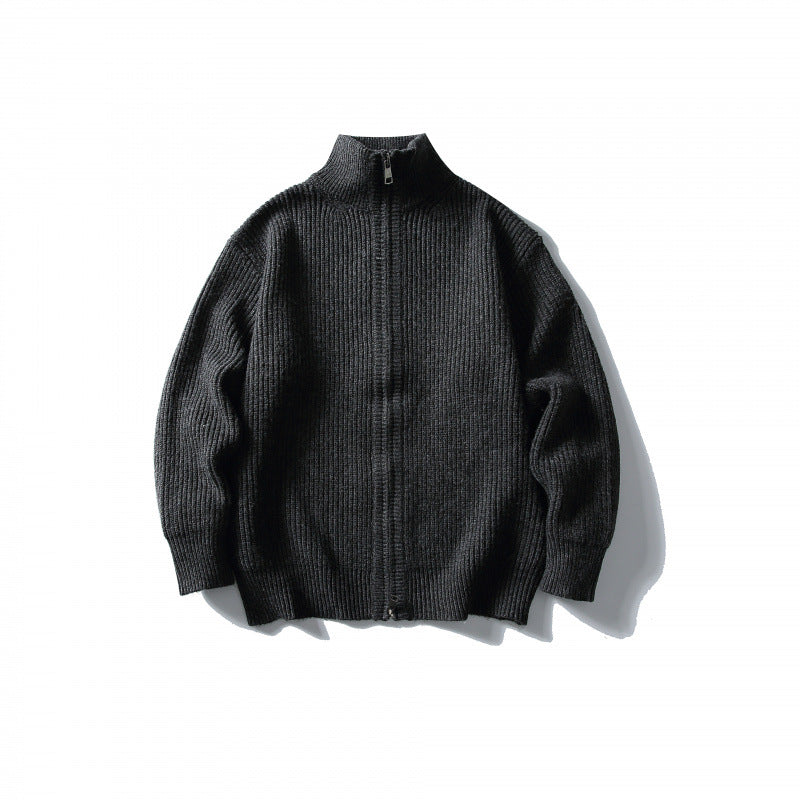 Unisex Gerippter Zipcardigan mit Stehkragen Drune