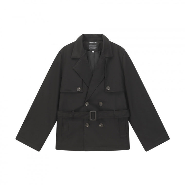 Unisex Kurze doppelte Blouson-Trenchjacke mit Taillengürtel und kastiger Silhouette Drune