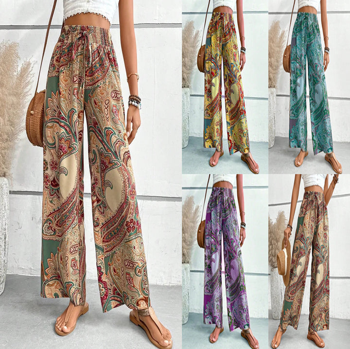 Damen Weite Sommerhose mit floralen Mustern und elastischem Bund Drune