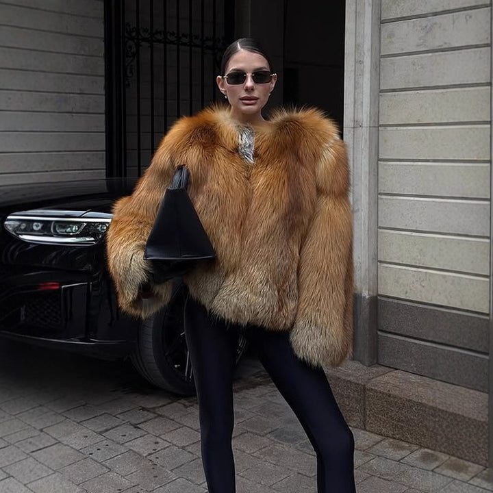 Damen Boxy-Kurzmantel im Multi-Layer Fauxfur-Look mit voluminösen Ärmeln Drune
