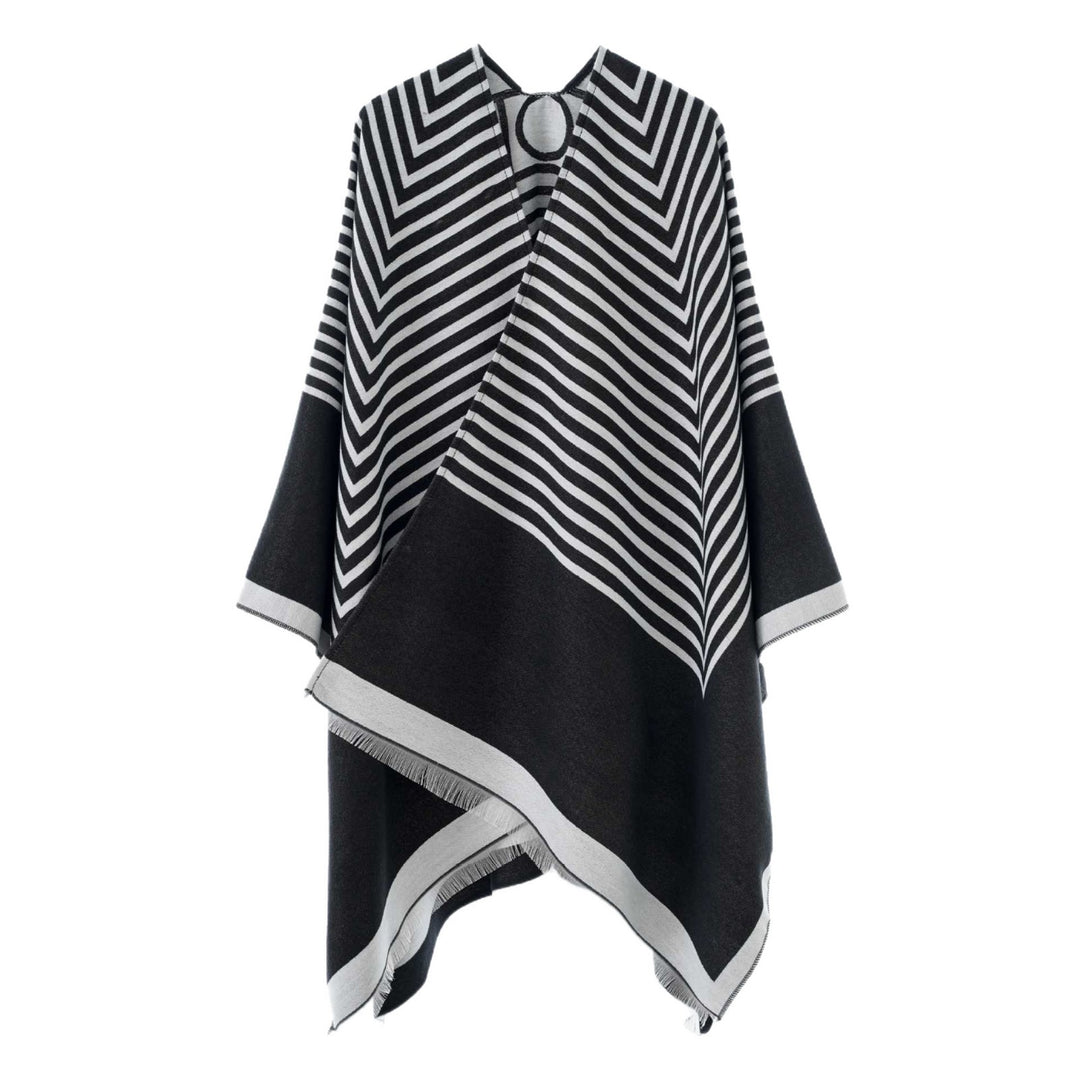 Damen Oversize-Poncho aus Wollmix im Chevron-Jacquard mit offenem V-Ausschnitt Drune