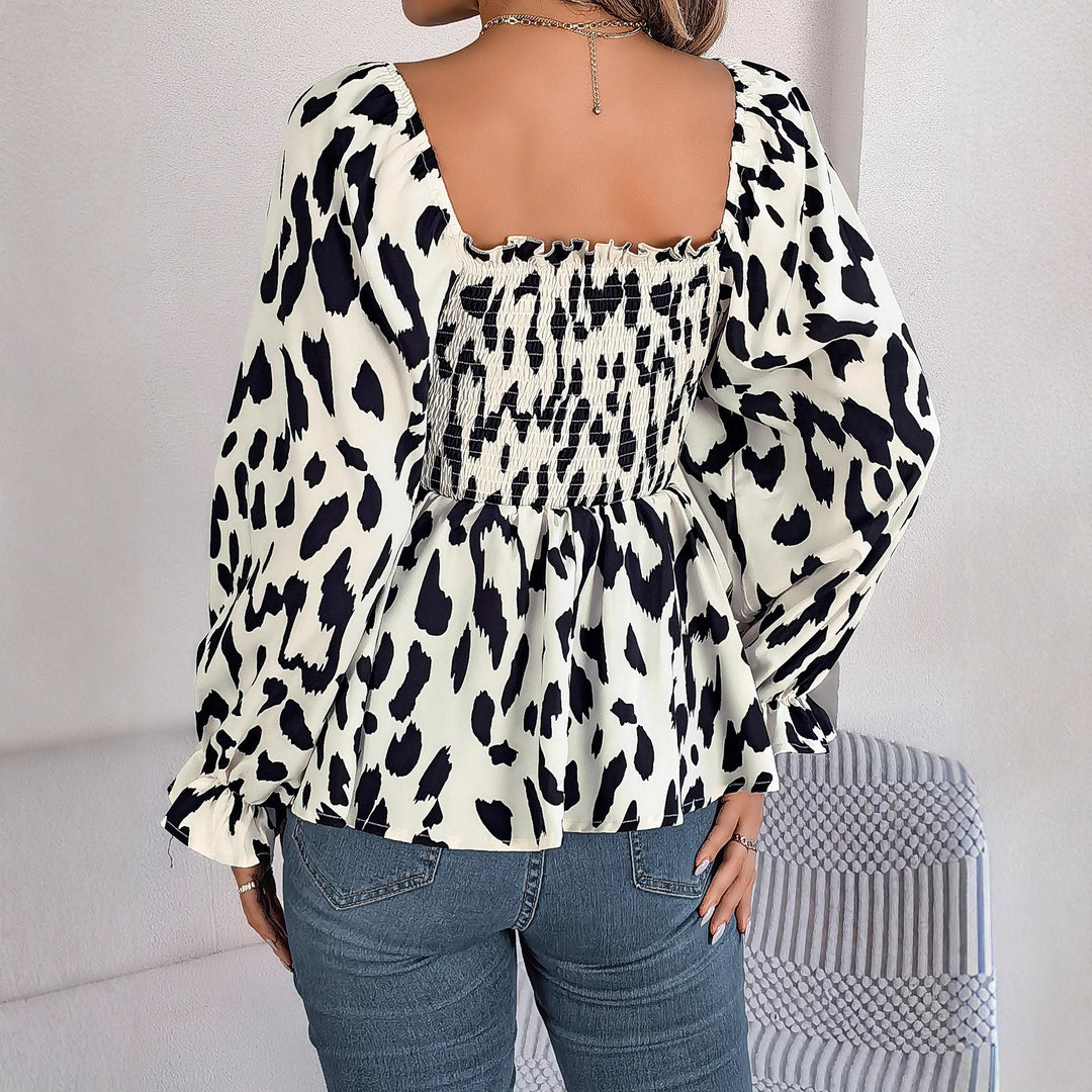 Damen Spitzen Bluse mit Bischofsärmeln und gekräuseltem Oberteil Drune