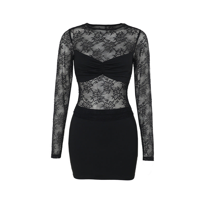 Damen Spitzenkleid mit transparentem Oberteil und figurformendem Design Drune