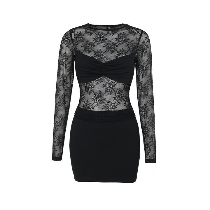 Damen Spitzenkleid mit transparentem Oberteil und figurformendem Design Drune