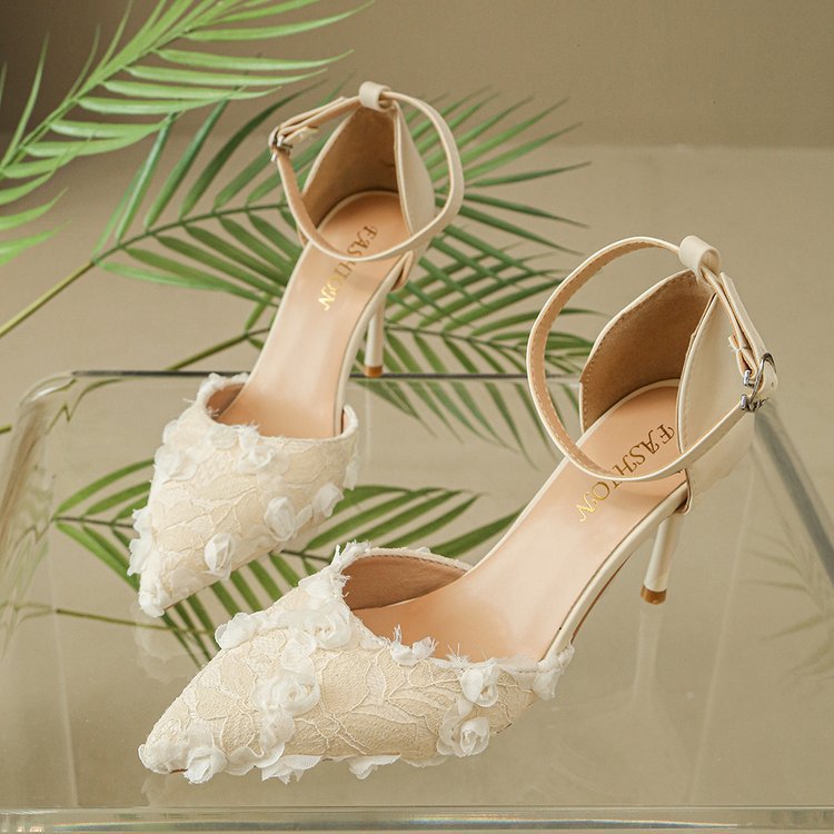 Damen elegante High Heels mit floralem Spitzendesign und verstellbarem Riemen Drune