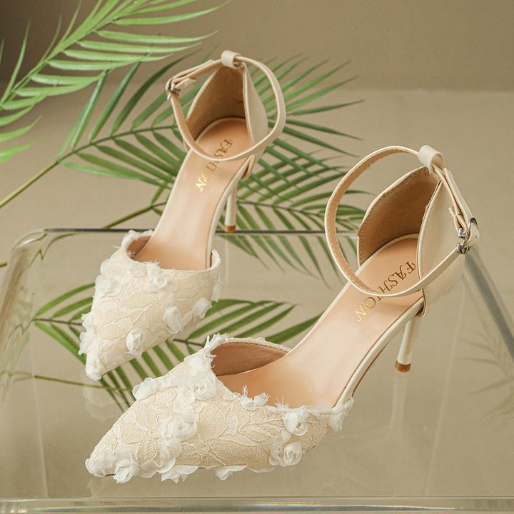 Damen elegante High Heels mit floralem Spitzendesign und verstellbarem Riemen Drune