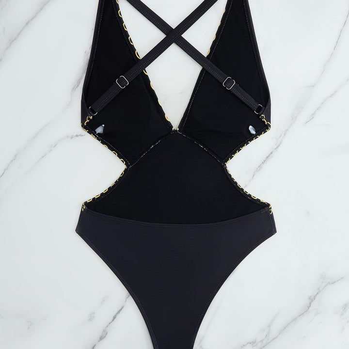 Damen Einteiler Badeanzug mit elegantem Muster und schimmernden Details Drune