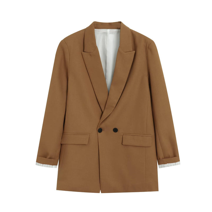 Damen Doppelreihiger Longblazer mit aufgesetzten Taschen und Umschlagärmeln Drune
