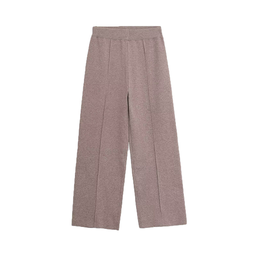 Damen Weite Strickhose mit hoher Taille, elastischem Bund und Teilungsnaht Drune