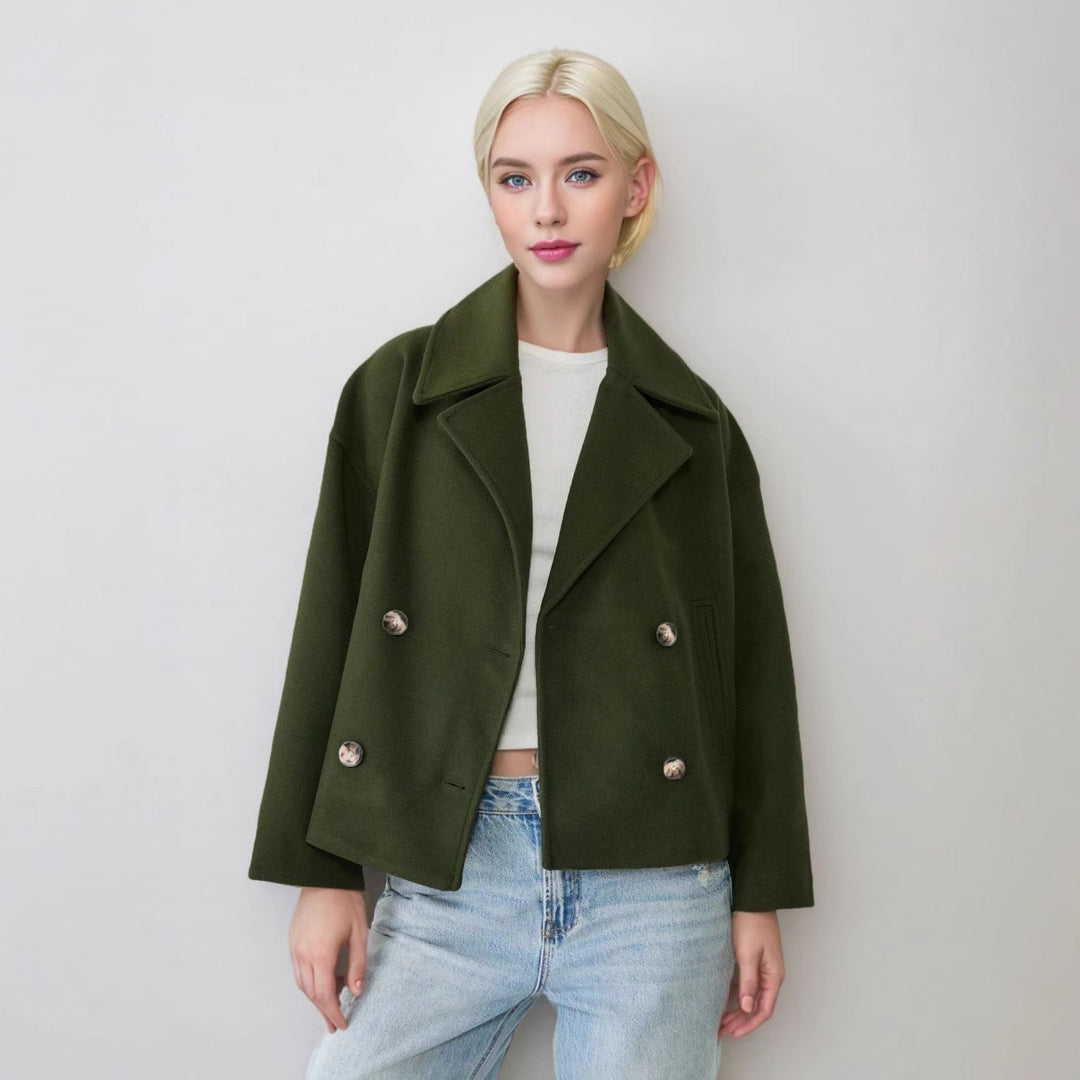 Damen Kurzer Doppelreihiger Wollmix-Mantel mit Oversize-Revers Drune