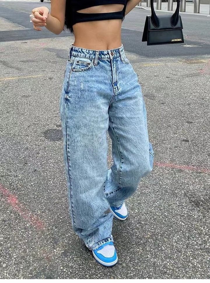 Damen weite Jeans mit hoher Taille und lässigem Schnitt Drune