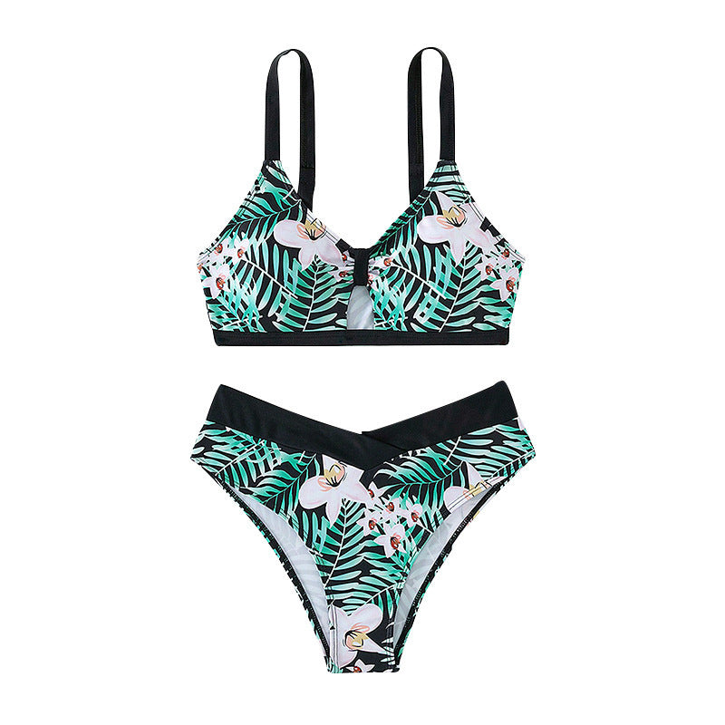 Damen Bikini-Set mit hohem Beinausschnitt und femininen Blumenmustern Drune