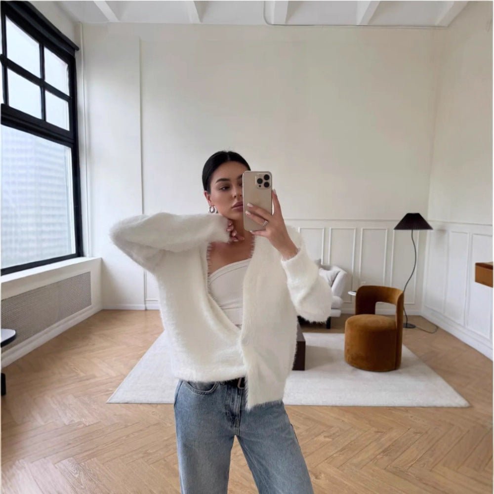 Damen Flauschiger Cardigan mit Druckknöpfen Drune
