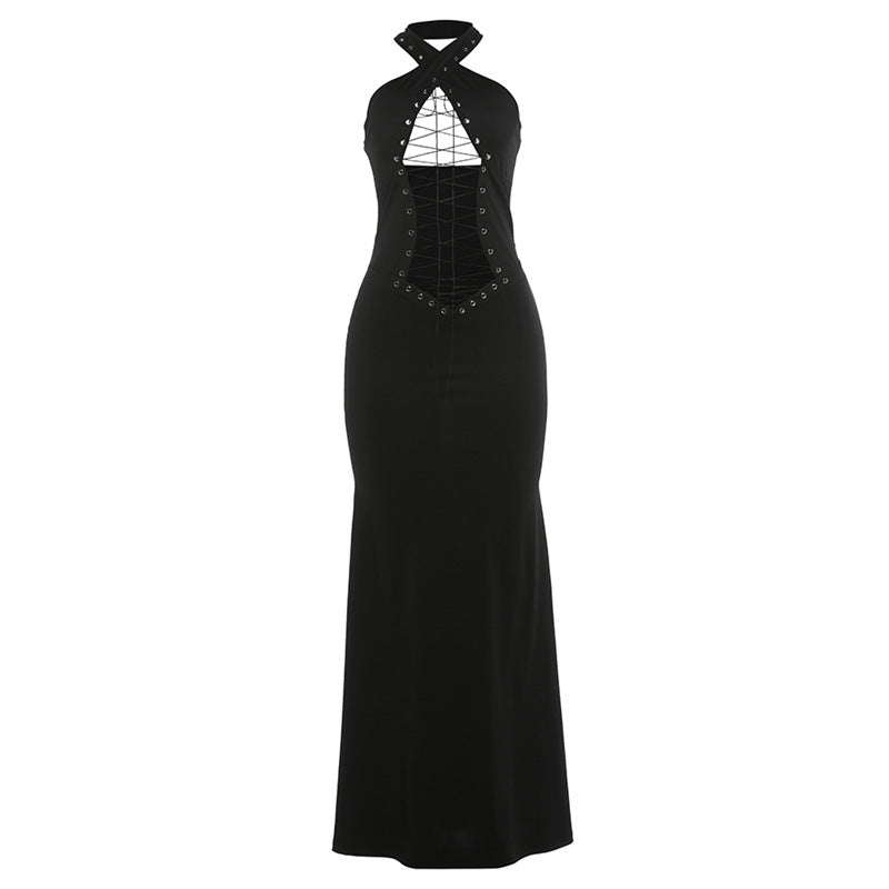 Damen Elegantes Maxi-Kleid mit raffiniertem Schnürungsdesign Drune