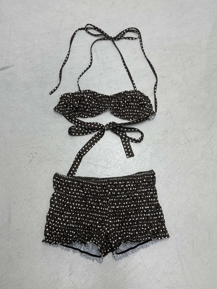 Damen Bandeau-Bikini Set mit Rüschung und verspieltem Punktdesign Drune